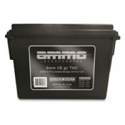 AMMO INCORPORATED, 9mm, Total Metal, 115 Grain, Processed Brass, 200 Rounds with Ammo Can