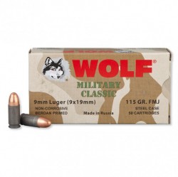 9mm - 115 gr FMJ - Wolf WPA MC - 50 Rounds